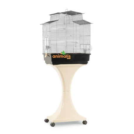 Domus Molinari Cage Oiseaux "Giada" Argentée Avec Support Sur Roulettes - 56x38x134cm